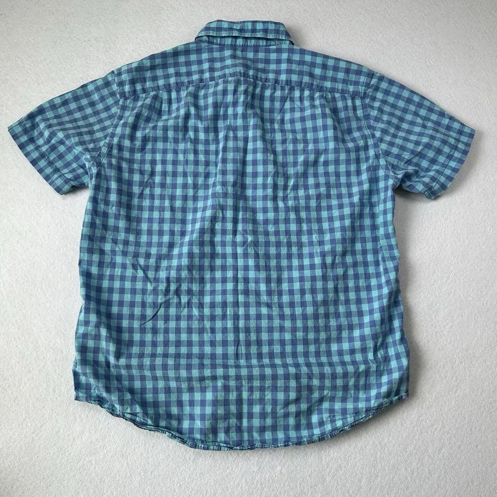 J Crew Shirt Men's Large Blue Light Weight Window Pane Plaid Cotton Button‎ Down